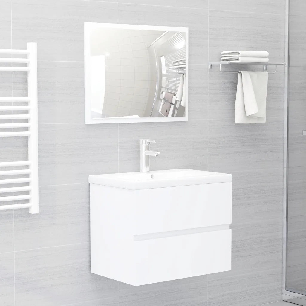Set Mobili da Bagno | Armadio da bagno 2 pz Bianco in Legno Multistrato