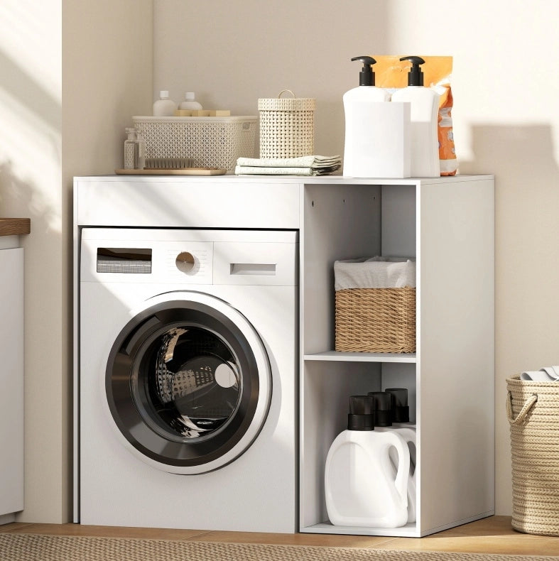 Mobiletto per Lavatrice con Ripiani Aperti, Bianco, Organizer Bagno Sopra Lavatrice