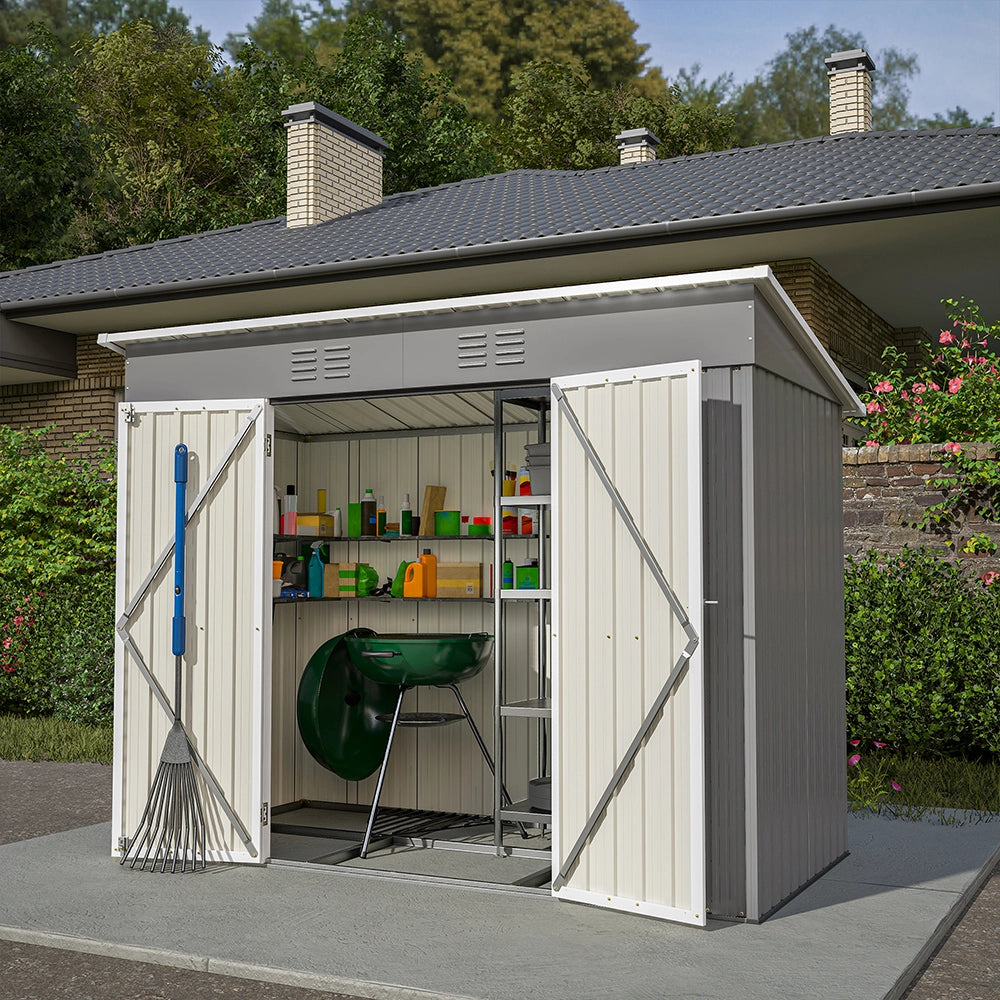 Capanno da giardino in metallo - Xylo - 8x4 FT - Grigio - Resistente alle intemperie senza pavimento