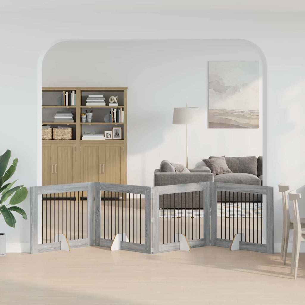 Cancello per cani con supporti 4 pz Grigio Sonoma 100 x 80 cm CFW7263498