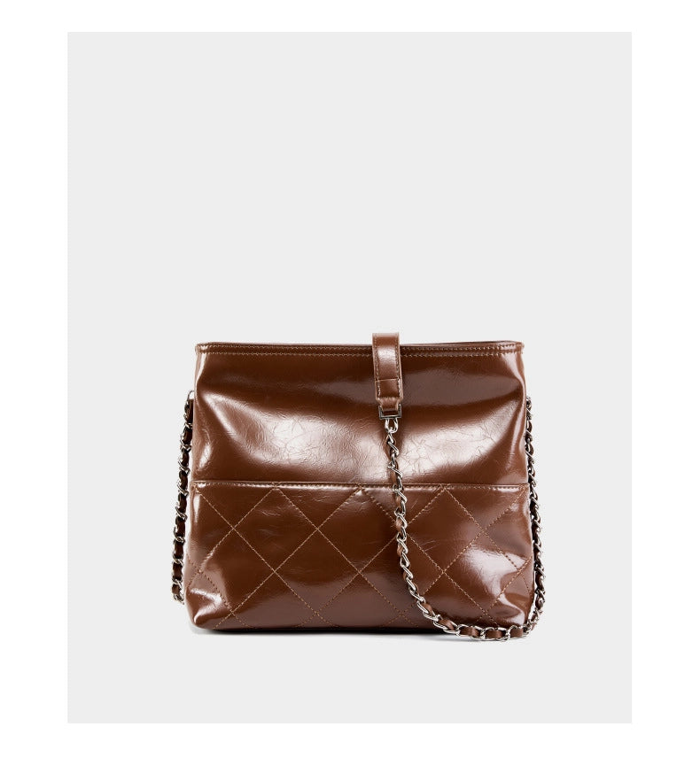 Borsa a tracolla da donna in vera pelle, borsa tote in pelle marrone