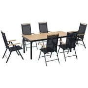 Set 7Pz Tavolo con Sedie da Giardino Pieghevoli e Regolabili in Texteline, Nero
