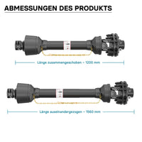 Albero cardanico T6 Giunto cardanico 1200-1320mm 830Nm 540rpm Cardano 74kW (100CV) 2x 1 3/8" Z6 Z21