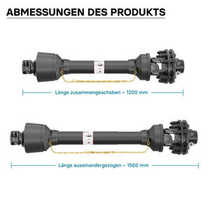 Albero cardanico T6 Giunto cardanico 1200-1320mm 830Nm 540rpm Cardano 74kW (100CV) 2x 1 3/8" Z6 Z21