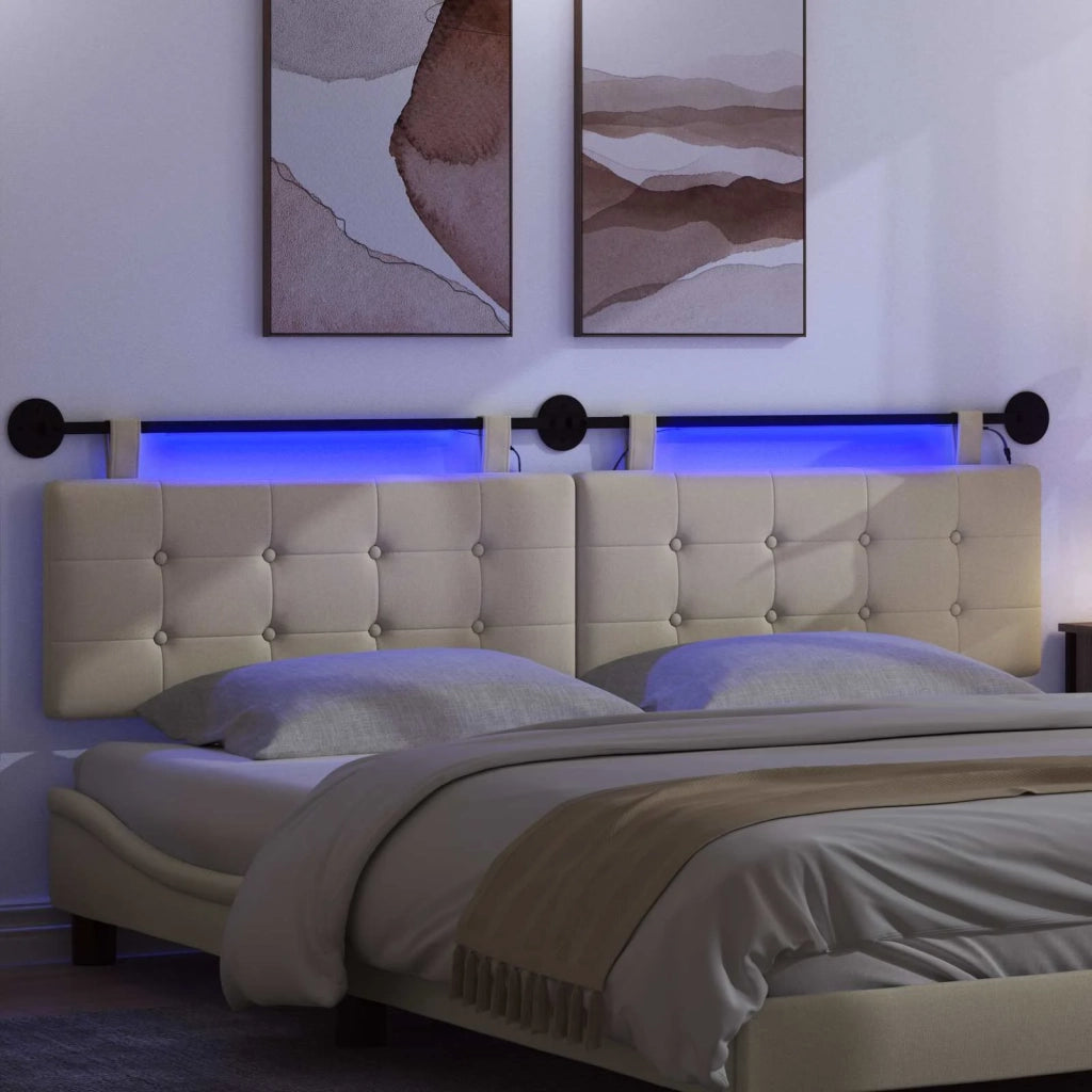 Testiera | Testata sospesa Con luce LED Crema Tessuto