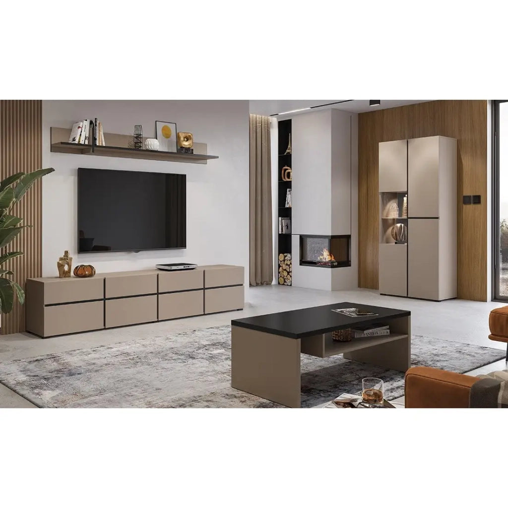Scaffale da parete 180cm color beige e nero. Collezione HAVANA.