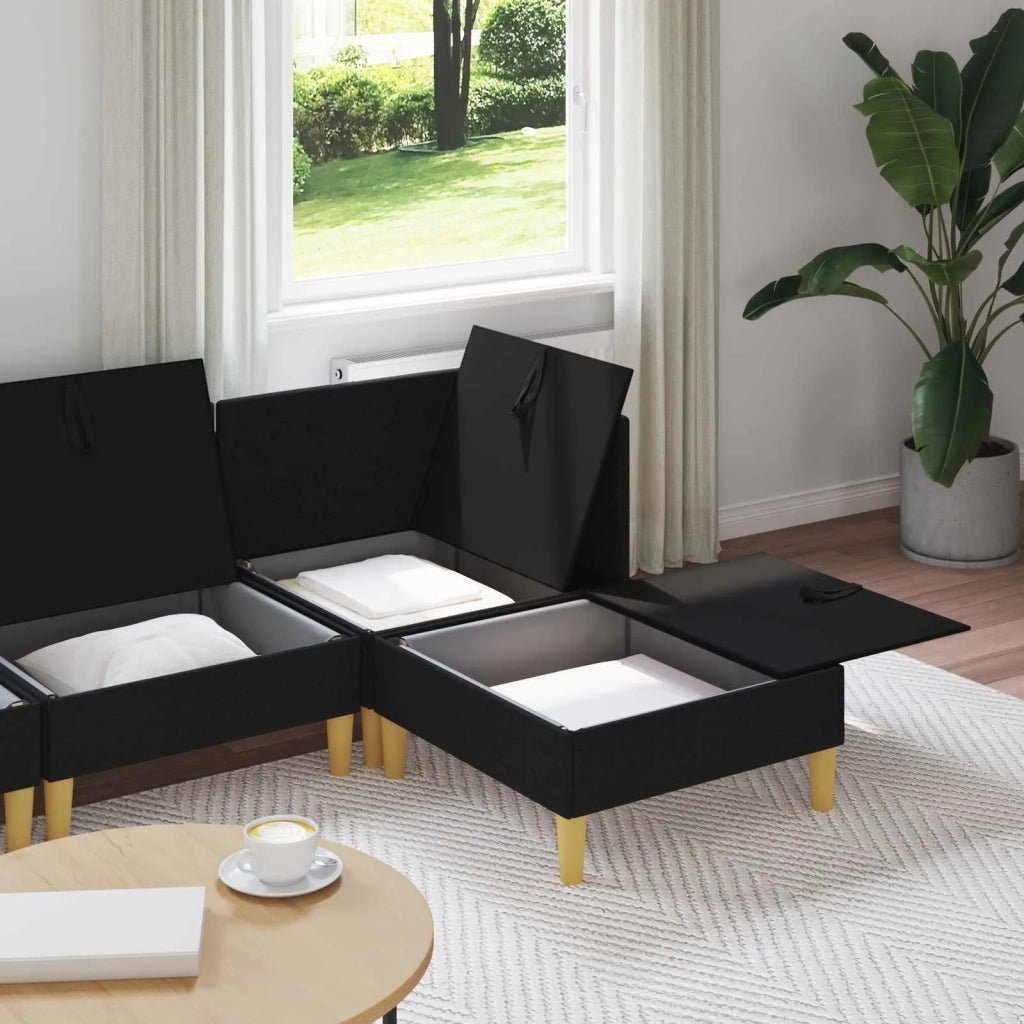 Set di divani modulari con spazio di archiviazione 4 pcs Nero