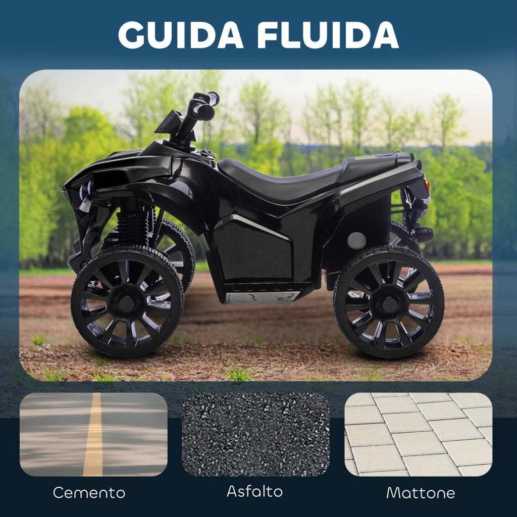 Quad Elettrico per Bambini ATV con Batteria Ricaricabile 6V Fari LED e Musica Nero