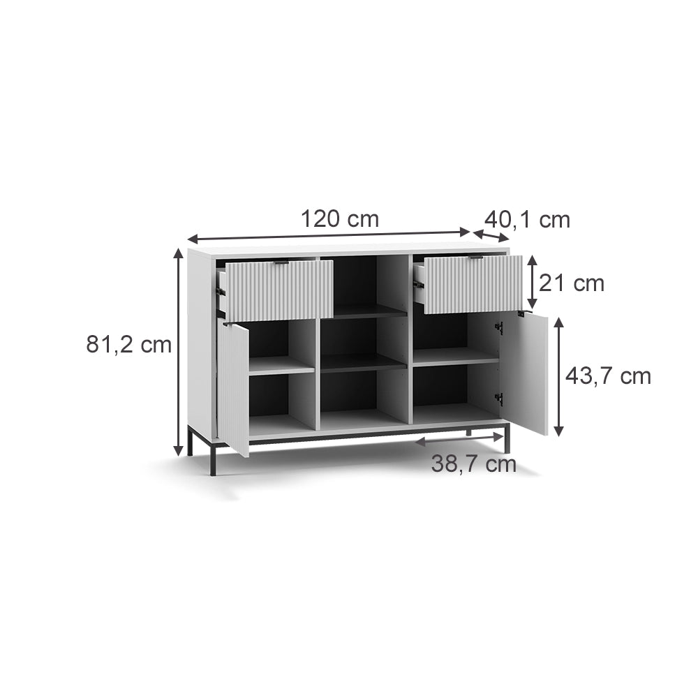 Vicco Cassettiera per camera da letto Bianco 120 x 81.2 cm con 2 cassetti e 2 ante