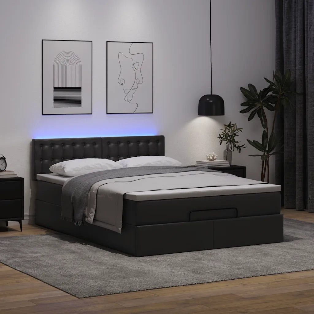 Pouf Letto con Materassi e LED Nero 140x190cm Similpelle 3312152