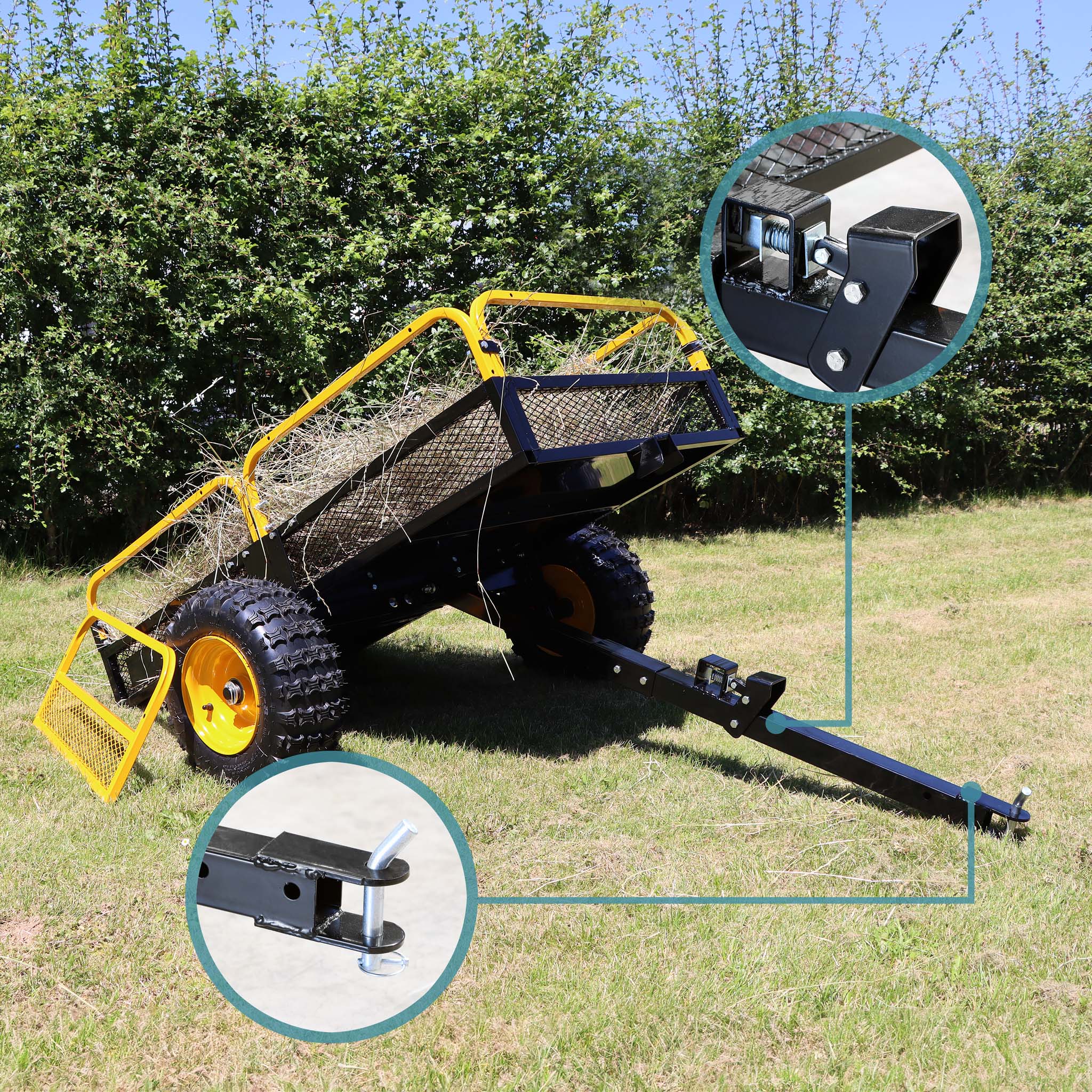 Rimorchio ribaltabile per trattorino 450kg 210x120x70 cm, con laterali rimovibili