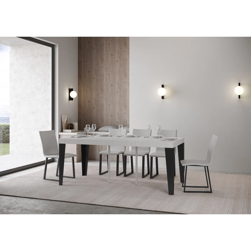 Consolle allungabile 90x40/196 cm Flame Small Premium telaio Antracite - Bianco Frassino
