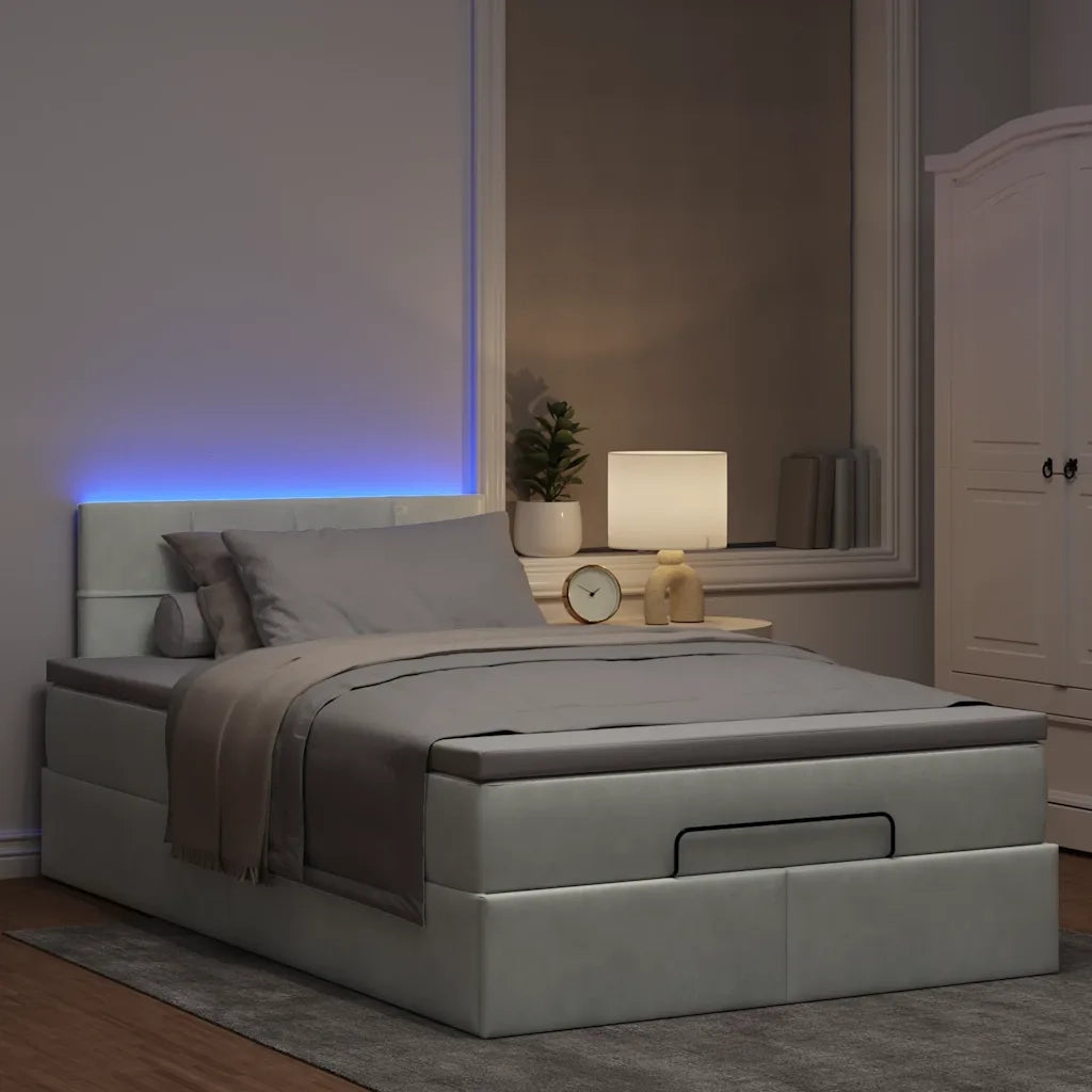 Pouf Letto con Materasso e LED Grigio Chiaro 120x190cm Velluto