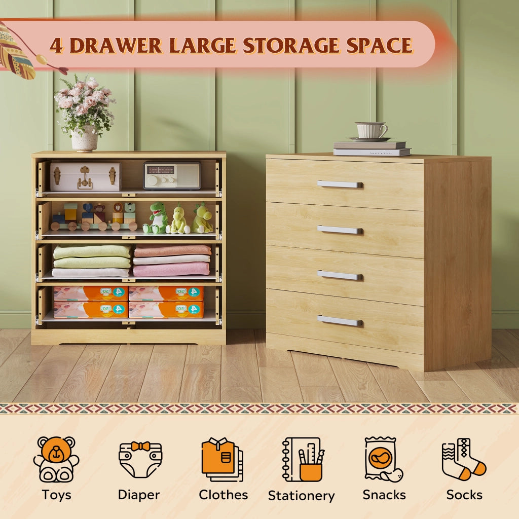 Cassettiera 4 Cassetti con Maniglie in Metallo ¨C Zephmum ¨C Effetto Rovere 60x40x