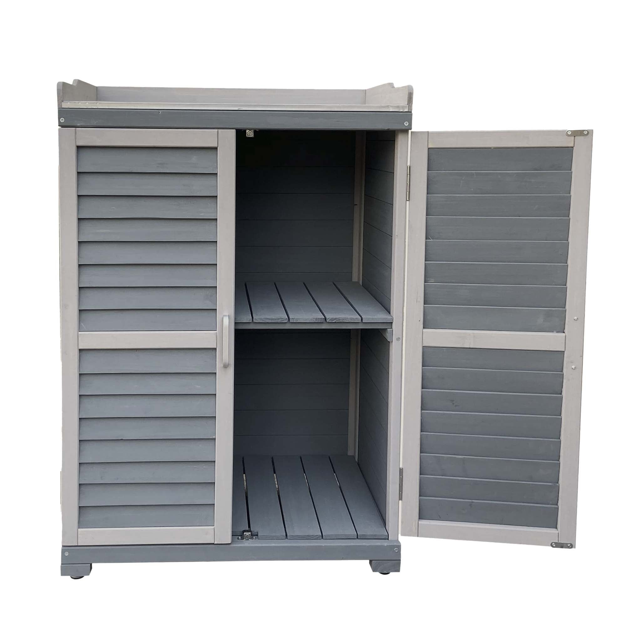 Armadietto grigio da esterno con piano di lavoro per giradinaggio, Mobile da giardino