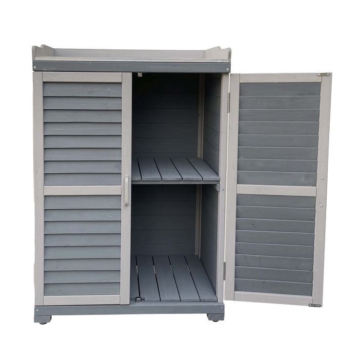Armadietto grigio da esterno con piano di lavoro per giradinaggio, Mobile da giardino
