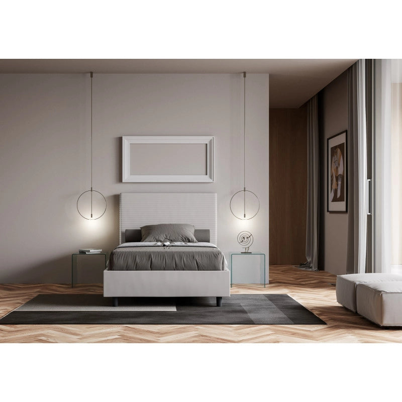Letto imbottito Piazza e mezzo 110x210 cm Focus - Bianco,Similpelle,Contenitore