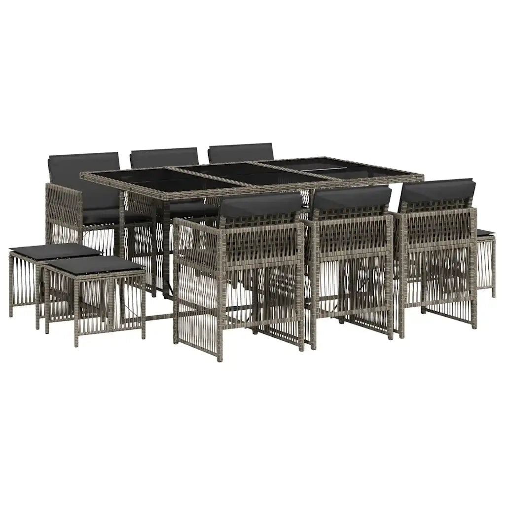 Set da Pranzo da Giardino 11pz con Cuscini in Polyrattan Grigio 3210968