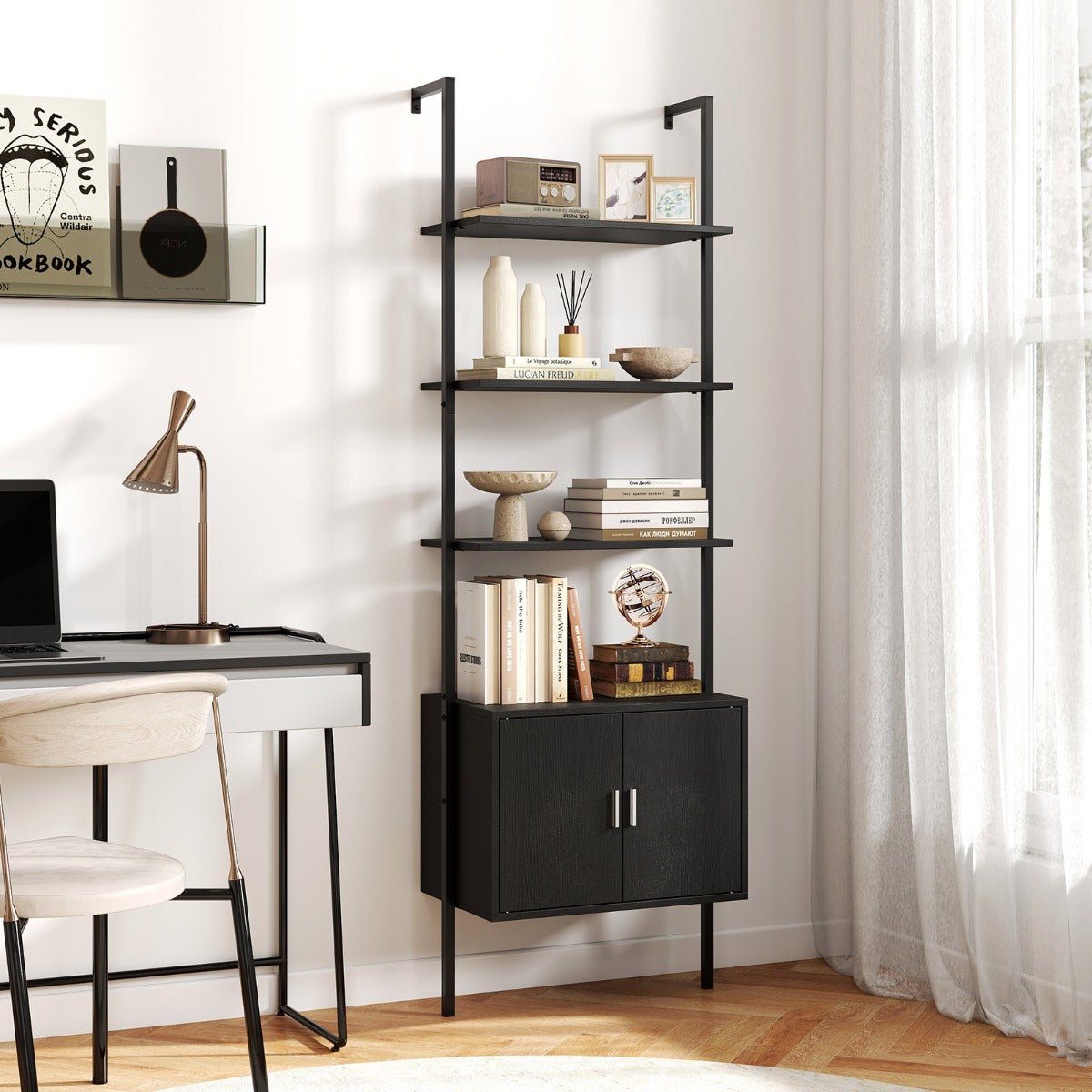 Supporto di esposizione a ripiani aperto per soggiorno e armadio-Supporto di esposizione 184 cm con 5 eipiani Nero