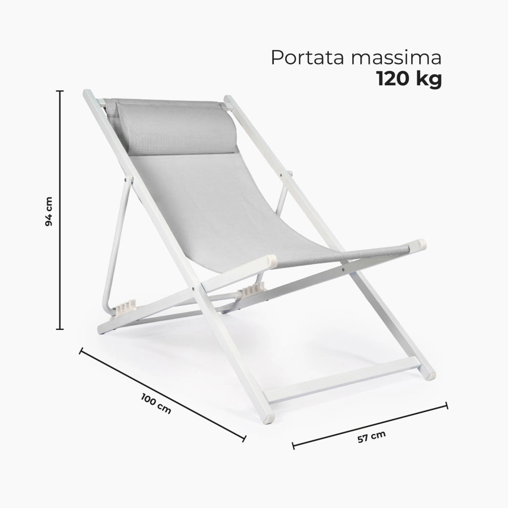 Set 2 Sdraio Mare Pieghevoli Reclinabili con Poggiatesta, Lettini da Spiaggia in Acciaio e Textilene, Sedie Relax per Giardino, Piscina, Terrazza e Campeggio, Beige Grigio