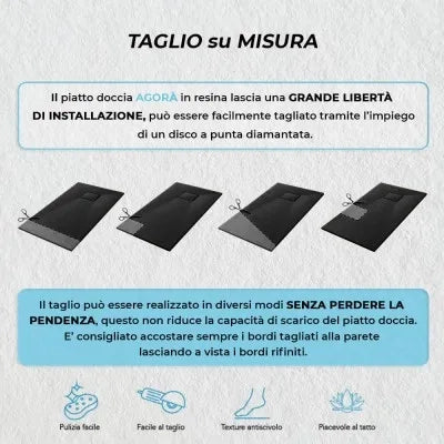 Piatto doccia 70x140 in resina nero effetto pietra riducibile Agorà