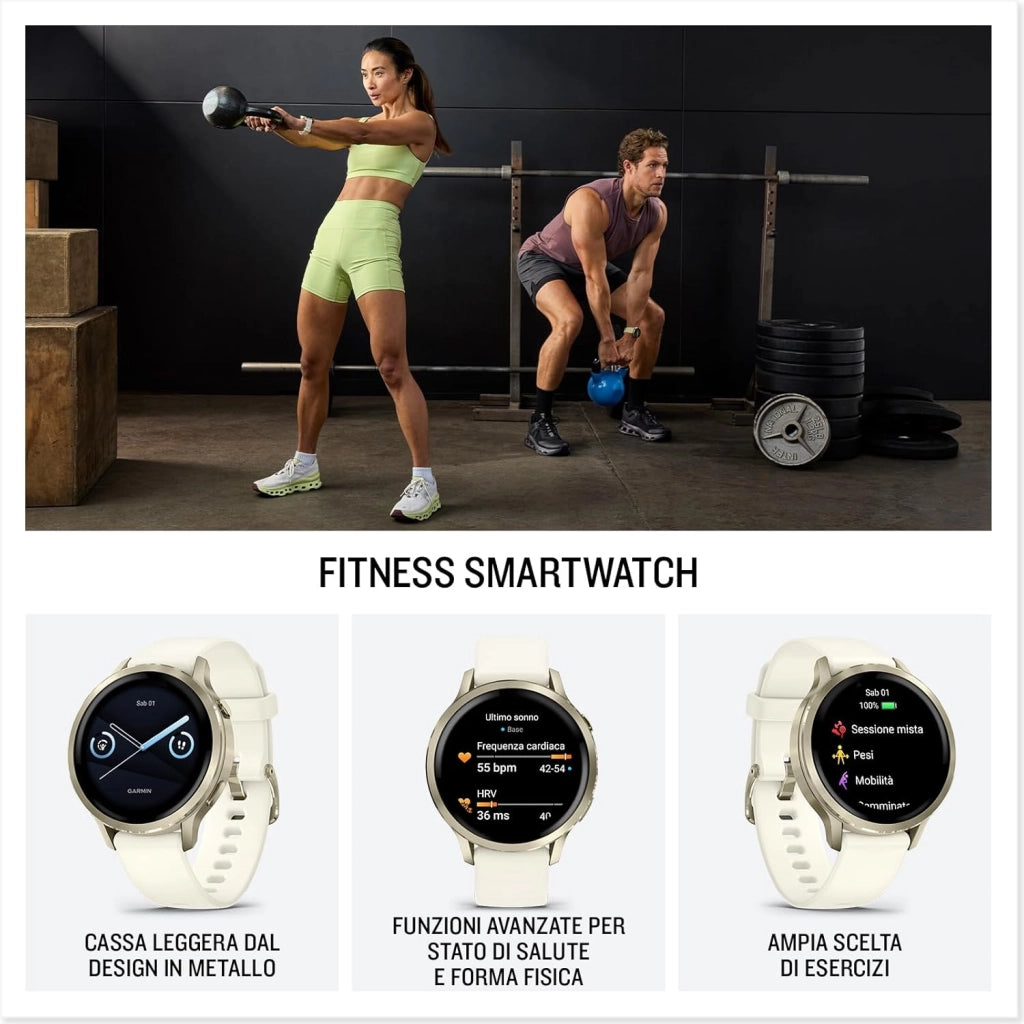 Garmin Venu 4, 41mm, Smartwatch per il fitness, Display AMOLED 1,2", Speaker e Microfono, Comandi Vocali, GPS Multi-band, Torcia, 80+ App per lo Sport, Autonomia 10 giorni, Beige & Lunar Gold