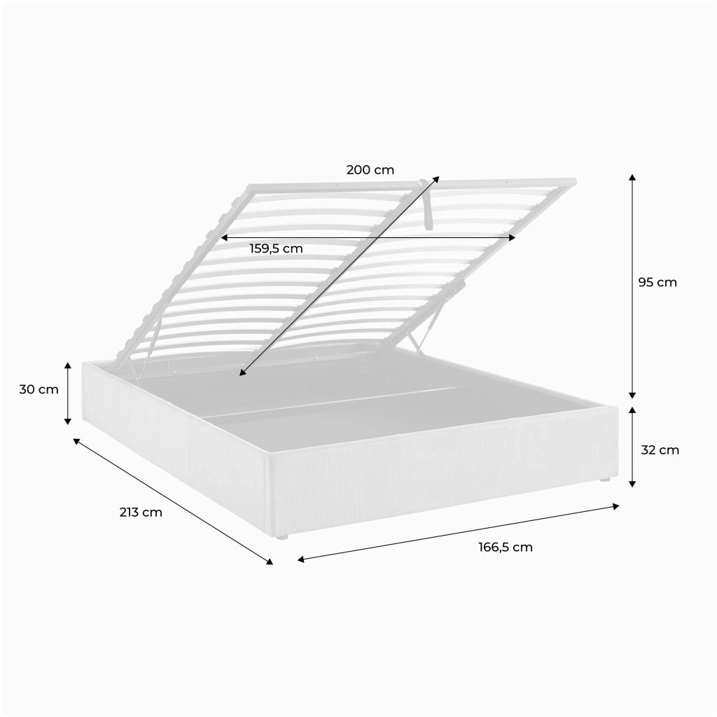struttura letto con contenitore e rete a doghe 160x200cm, imbottita