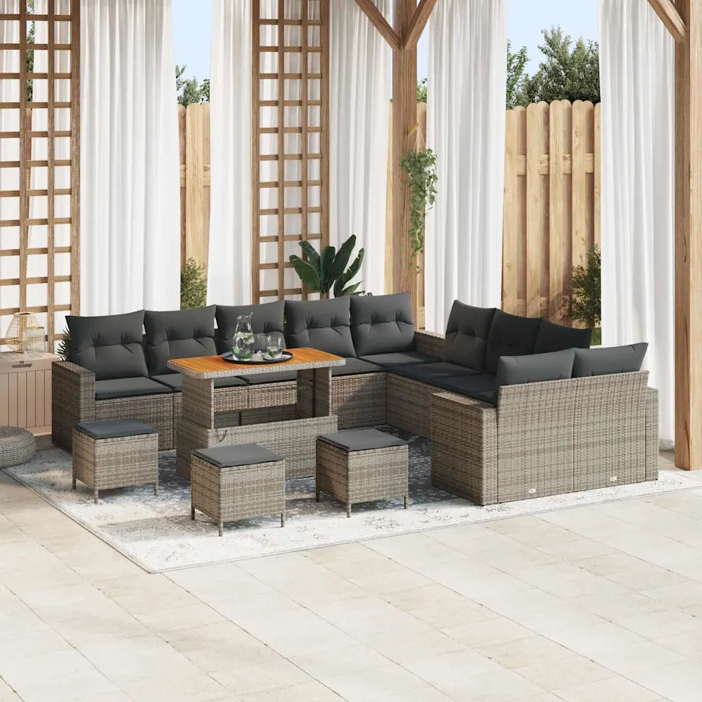 Set Divano da Giardino 14 pcs Grigio polyrattan