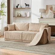 Divano convertibile in tessuto con funzione letto e cuscini imbottiti per soggiorno ufficio e studio beige