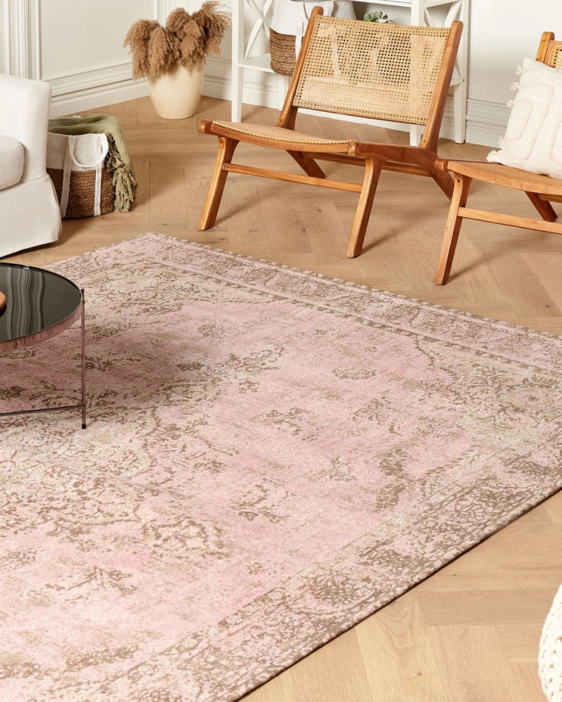 Tappeto in cotone rosa 200 x 300 cm con effetto invecchiato stile orientale camera da letto soggiorno