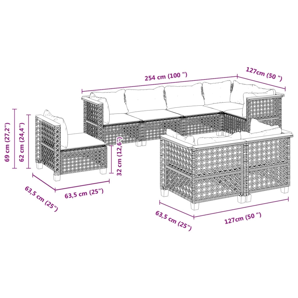 Set Divano da Giardino 8 pz con Cuscini Grigio in Polyrattan