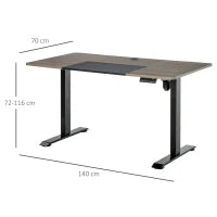 Scrivania Sollevabile a 4 Altezze con Regolazione Elettrica, Sistema Anticollisione, 140x70x72-116cm, Metallo Nero e Teak