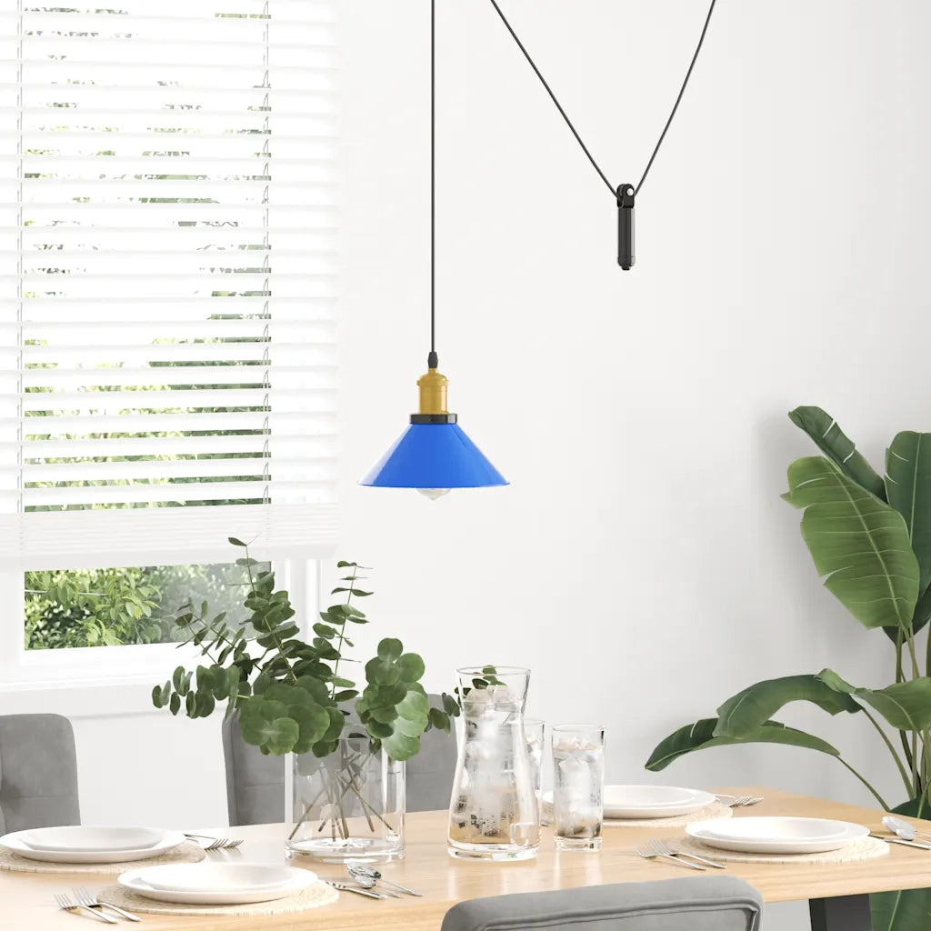 Lampada a Sospensione Regolabile E27 Blu Scuro ?22 cm Metallo CFW7588441
