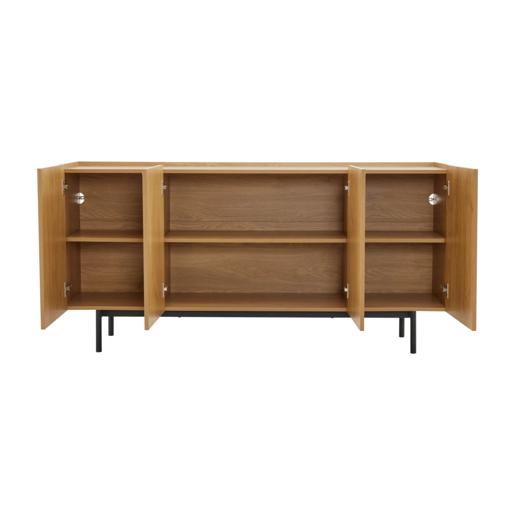 Credenza da soggiorno con 4 ante e inserti metallici, finitura naturale, 160 x 40 x 78 cm