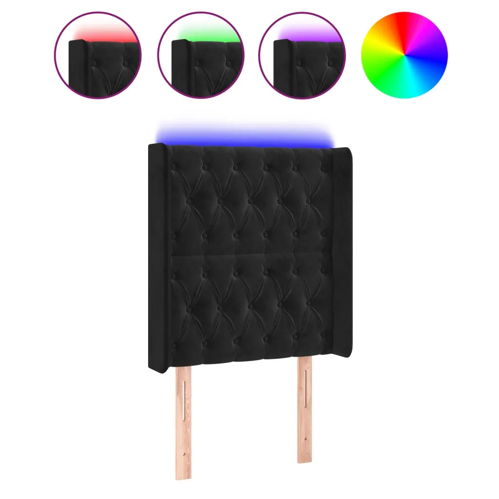 Testiera a LED Nera 83x16x118/128 cm in Velluto 3124416