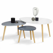 IDMarket - Set di 3 tavolini nidificanti GAIA laccati bianchi e grigi in stile scandinavo