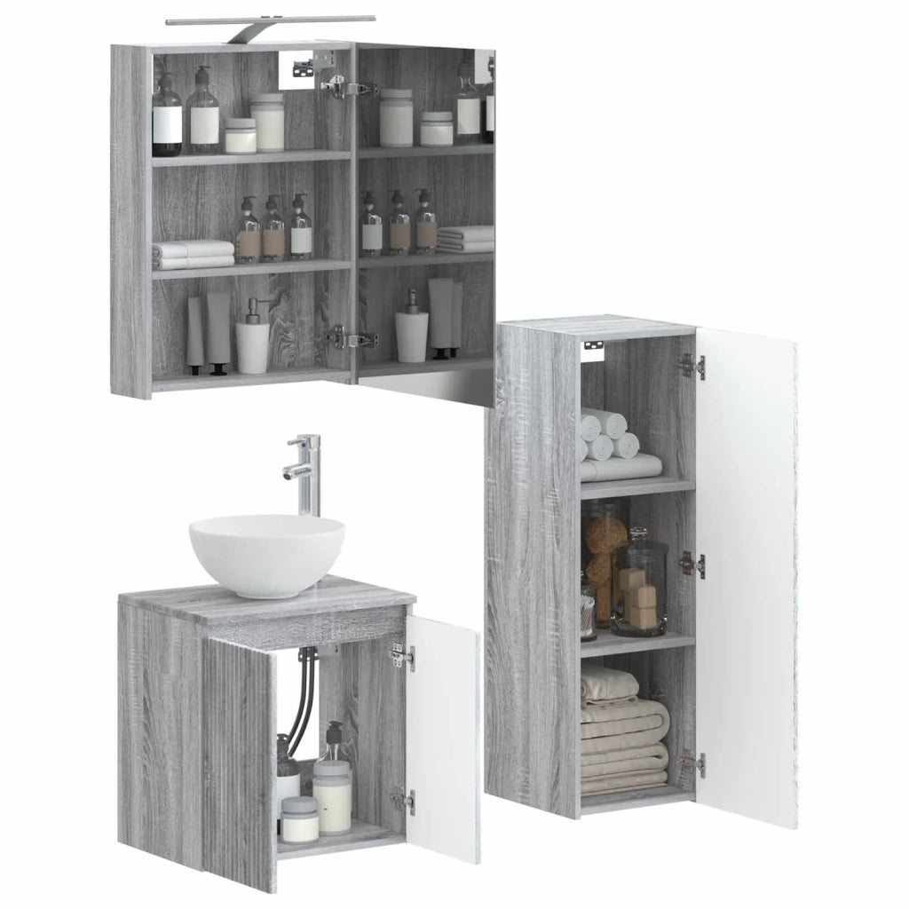 Set di mobili per il bagno 4 pcs Sonoma grigio 3407412
