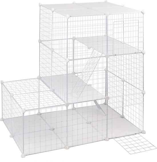 Recinzione per Animali con Pannelli di Rafforzamento - Per Puppies, Gattini & Conigli - Recinzione, recinto per animali, Box per Animali - Plastica & Metallo - Bianco
