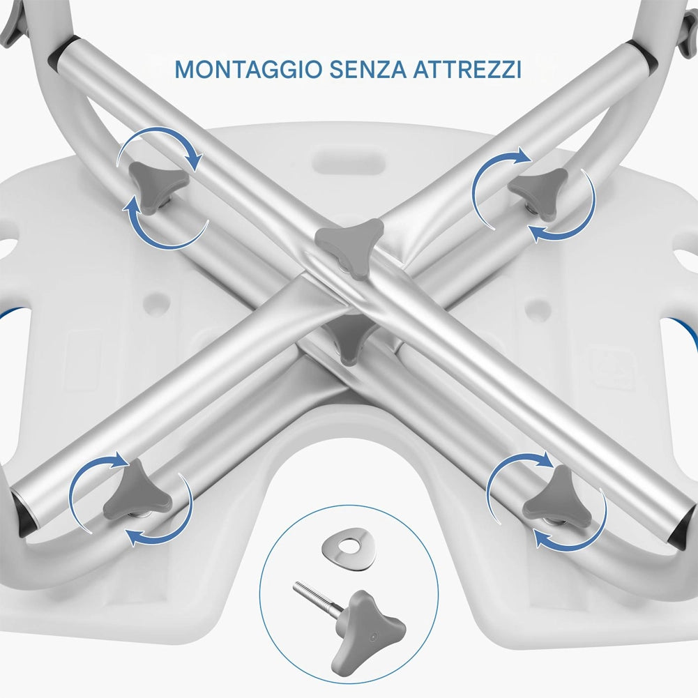 Sgabello da Doccia per Anziani e Disabili 44x39x42,5–52,5 cm Piedi Antiscivolo Blu