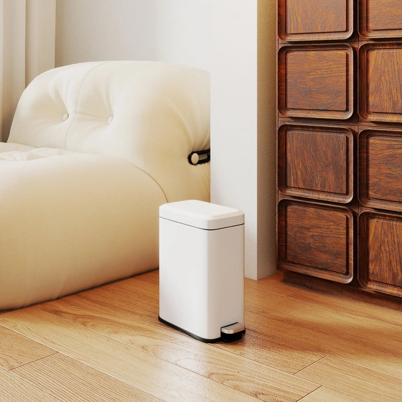 Pattumiera a pedale 5 L in metallo con secchio interno rimovibile, bianco