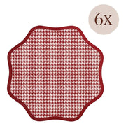 Tim, Tovaglietta Americana set da 6, Bordo Ondulato, Fantasia Micro Pied de Poule Made in Italy, 40x40 cm Rosso