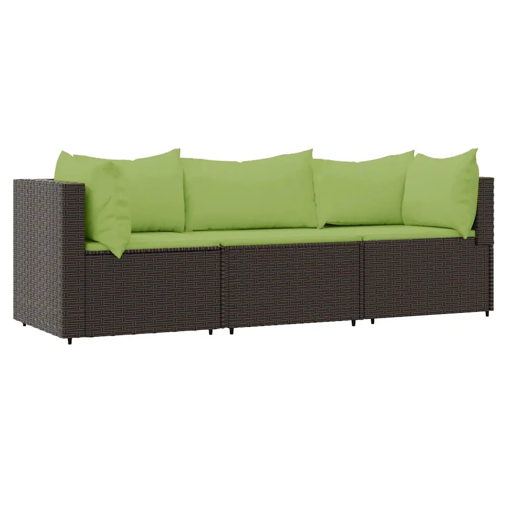 Set Mobili da Giardino 3 pz con Cuscini in Polyrattan Marrone 319830