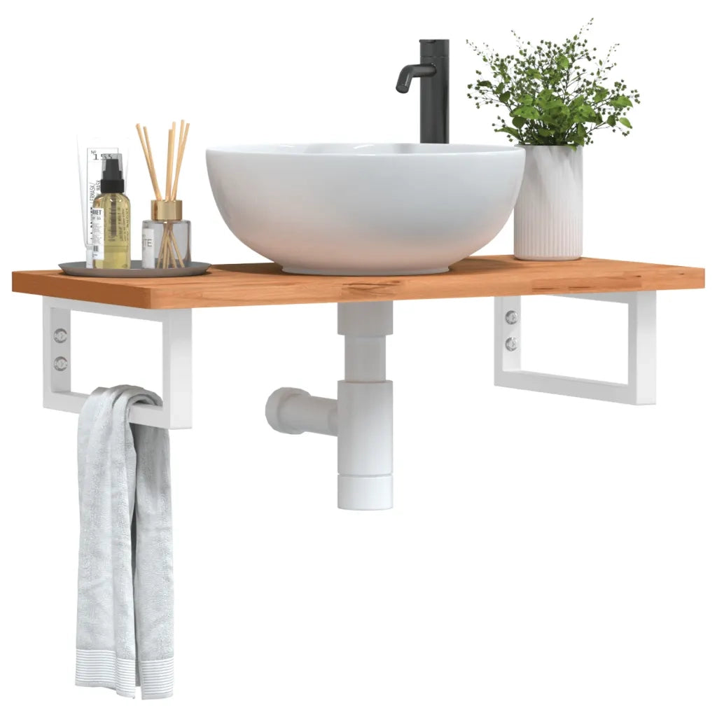 Ripiano a Parete per Lavabo in Acciaio e Massello di Faggio 3302364