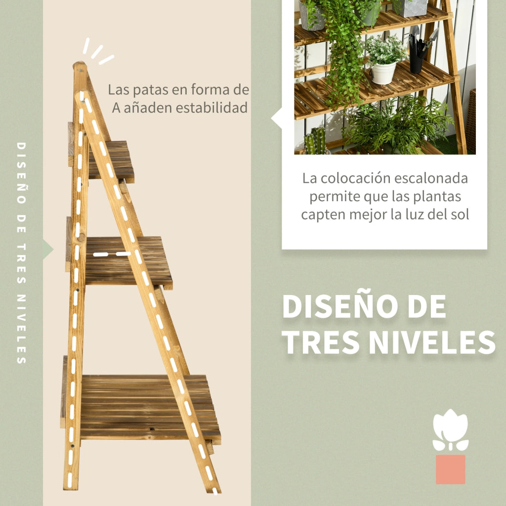 Scaffale per Piante 3 Livelli Pieghevole ¨C Zephmum ¨C Legno Naturale 80x37x93 cm