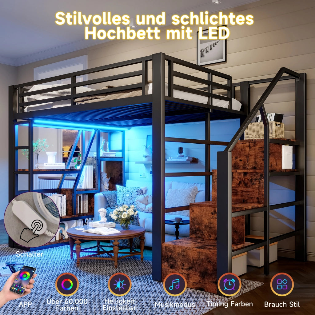 Letto a castello nero 140x200 cm con struttura in metallo e MDF