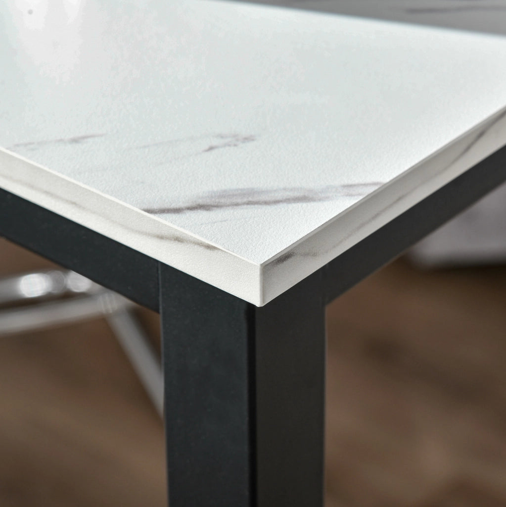 Tavolo da bar effetto marmo 120x40x100 cm bianco