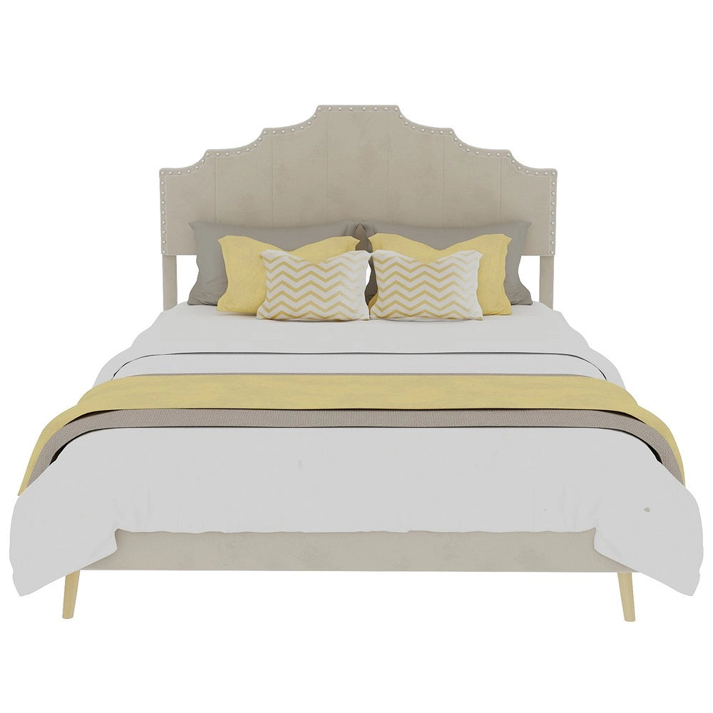 Letto imbottito con testiera ¨C Minimal ¨C beige velluto 140x200 cm