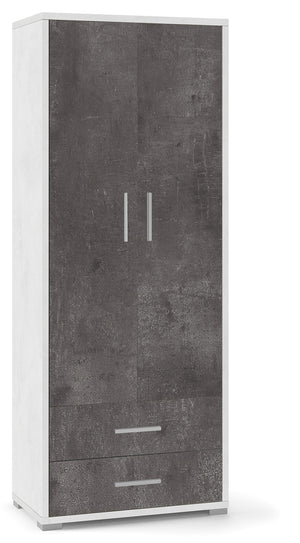 Armadio 2 Ante 2 Cassetti 71x182x41 cm Ossido Bianco/Ossido Nero