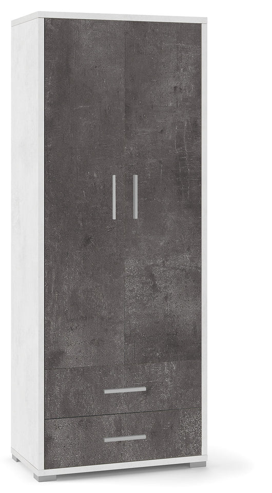Armadio 2 Ante 2 Cassetti 71x182x41 cm Ossido Bianco/Ossido Nero