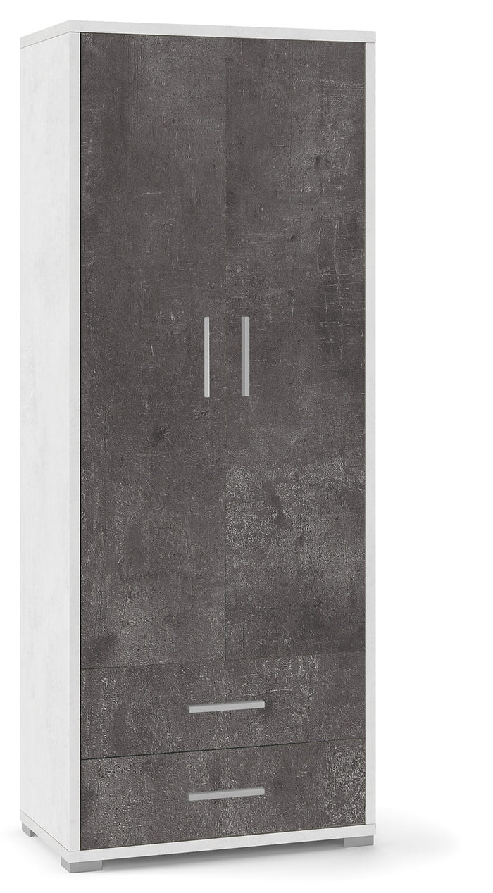 Armadio 2 Ante 2 Cassetti 71x182x41 cm Ossido Bianco/Ossido Nero